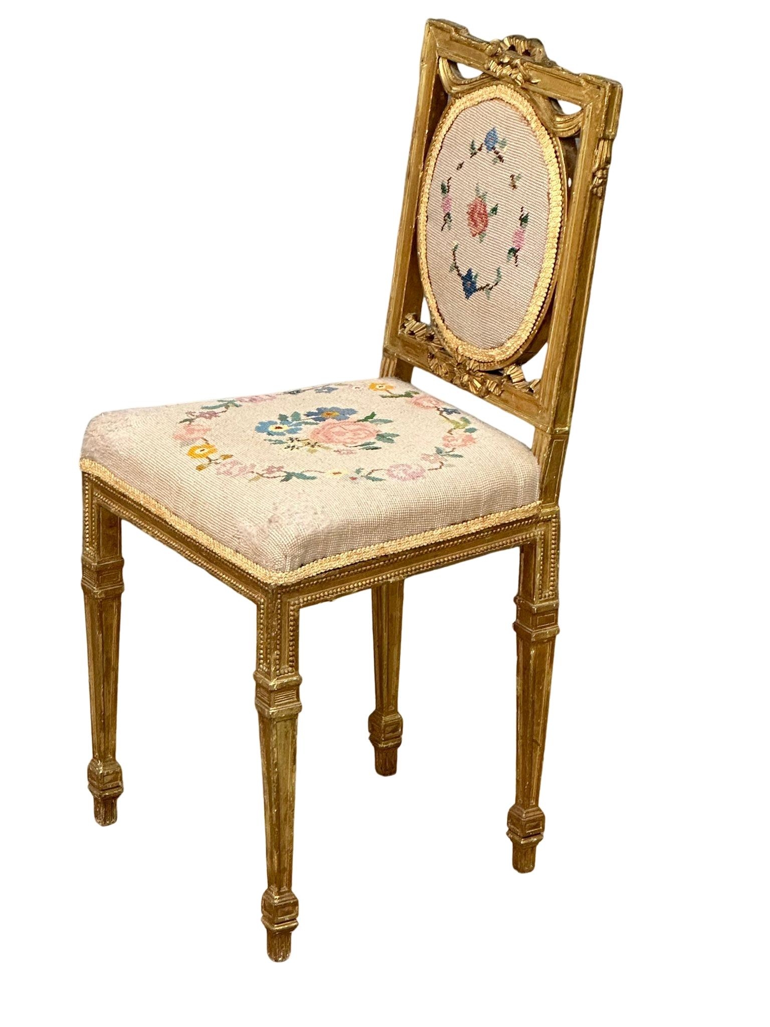 A late 19th century French Louis XVI style gilt side chair/hall chair. Circa 1880-1900. - Image 5 of 6