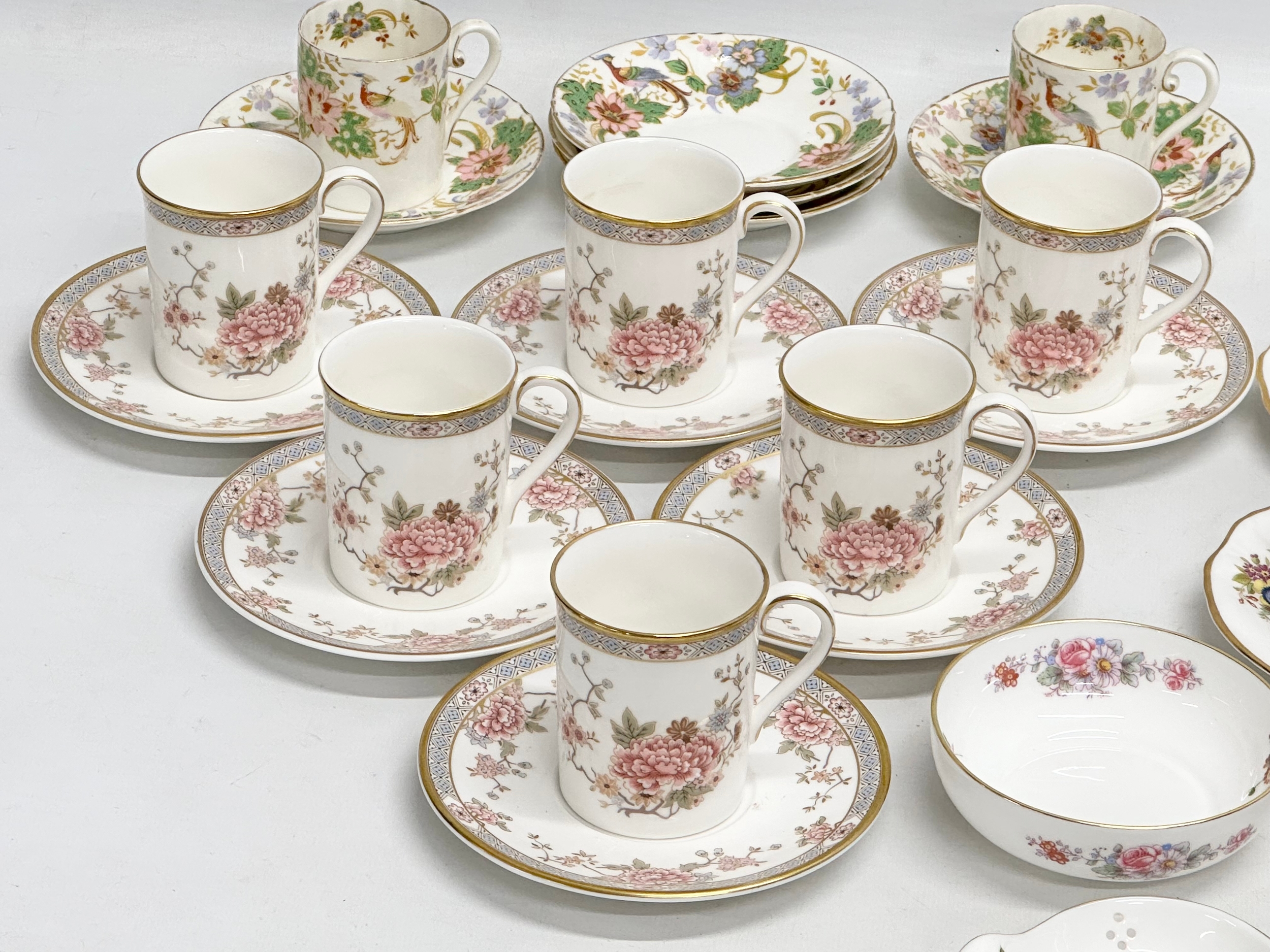 3 part coffee services. A Royal Crown Derby Posies sugar bowl and sieve. 7 piece Royal Worcester ‘ - Image 4 of 9