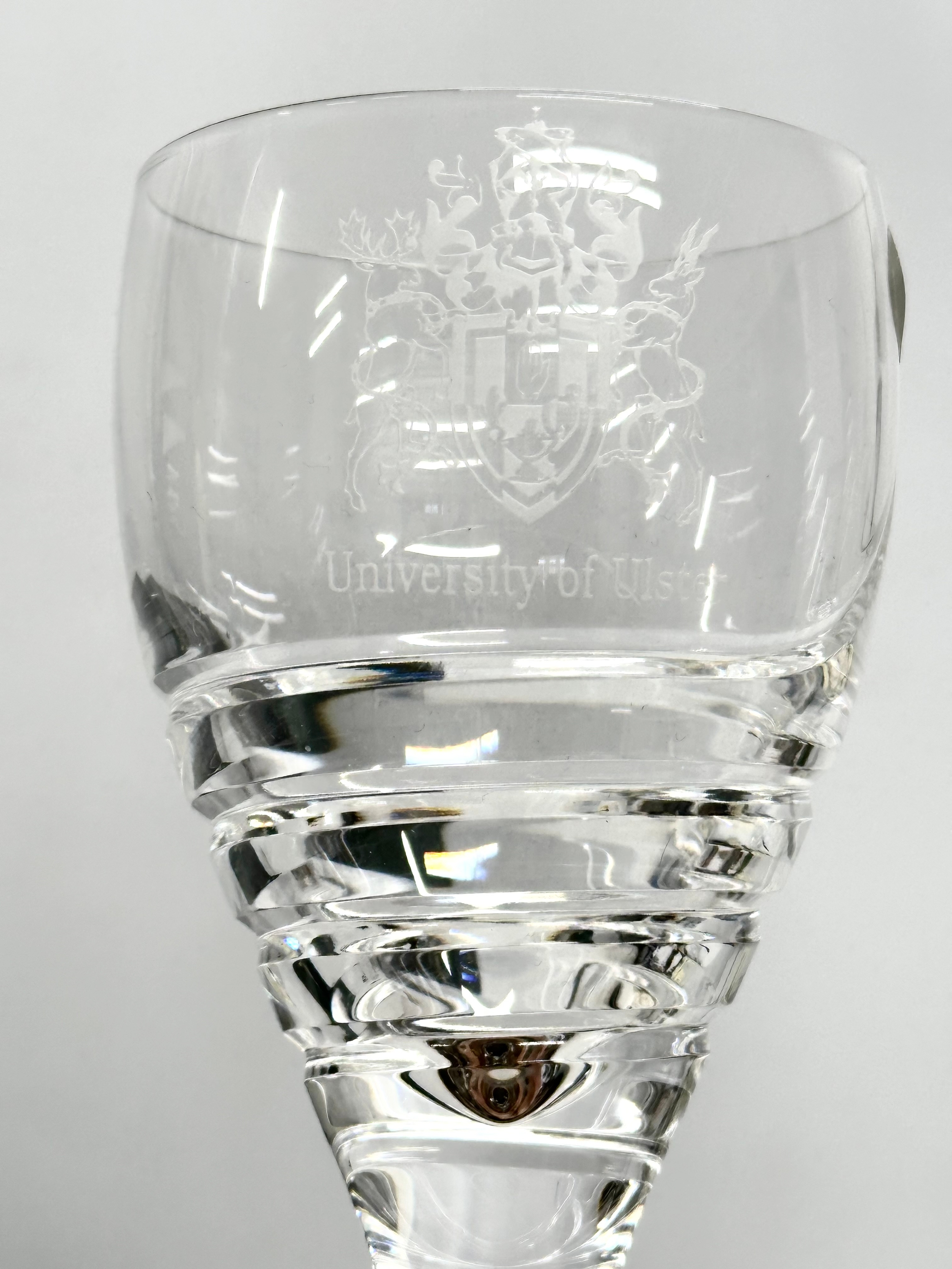 Tyrone Crystal with boxes. A pair of University of Ulster wine glasses 20cm. A Belfast Medical - Image 4 of 4