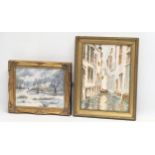 2 vintage gilt framed oil paintings, signed J. Moore, and G. Wilding, Venice, 1986. Largest measures