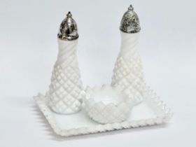 A Late 19th Century Fenton Glass ‘Hobnail’ cruet set.