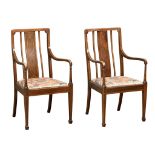 A pair of large Edwardian Inlaid mahogany armchairs in the Sheraton style 5