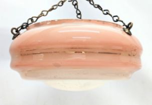 A 1930s glass ceiling light with chain. 27cm with chain.