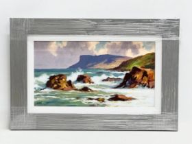 An oil painting on board by Donal McNaughton. The North Coast. 44.5x24cm. Frame 61x40.5cm