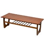 A Mid Century teak coffee table. 120x50x39cm