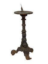 A cast iron sundial, Victorian case with later top. 83cm
