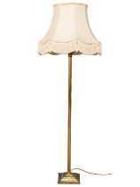 A vintage brass standard lamp with Corinthian column, 139cm without shade
