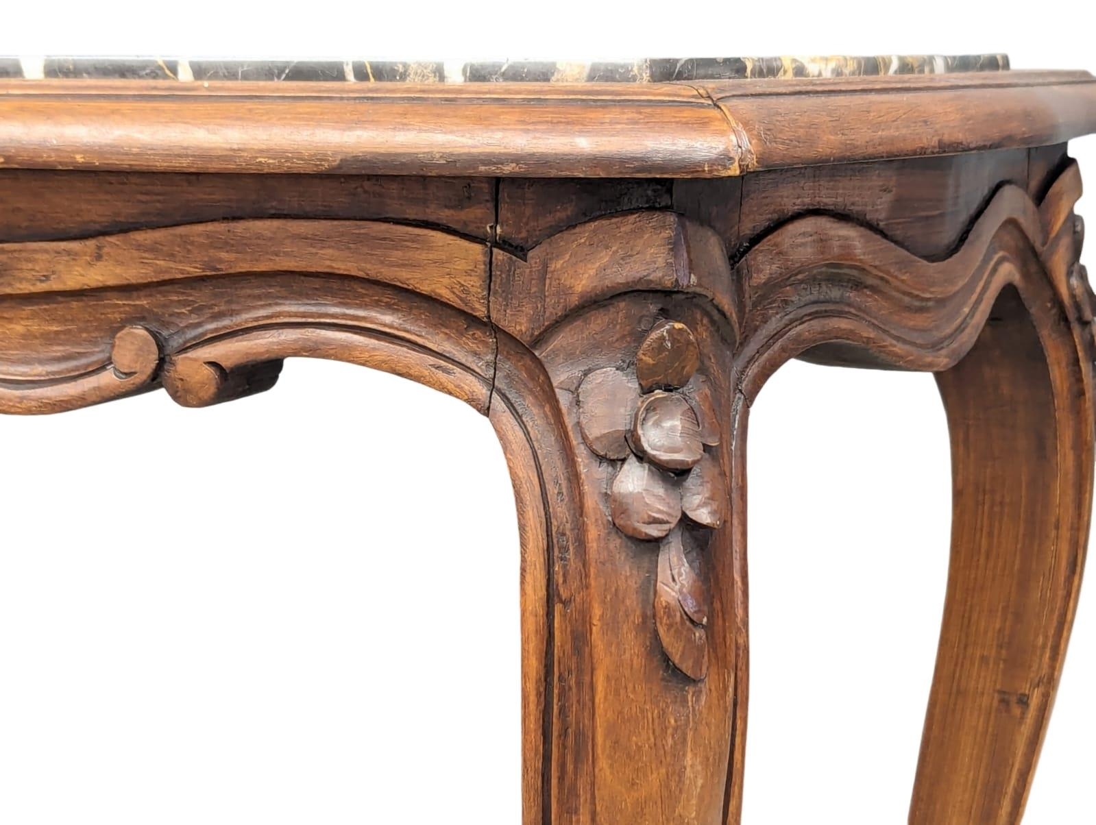 A French Provincial style walnut side table with marble top and cabriole legs, circa 1900. 57cm x - Image 4 of 4