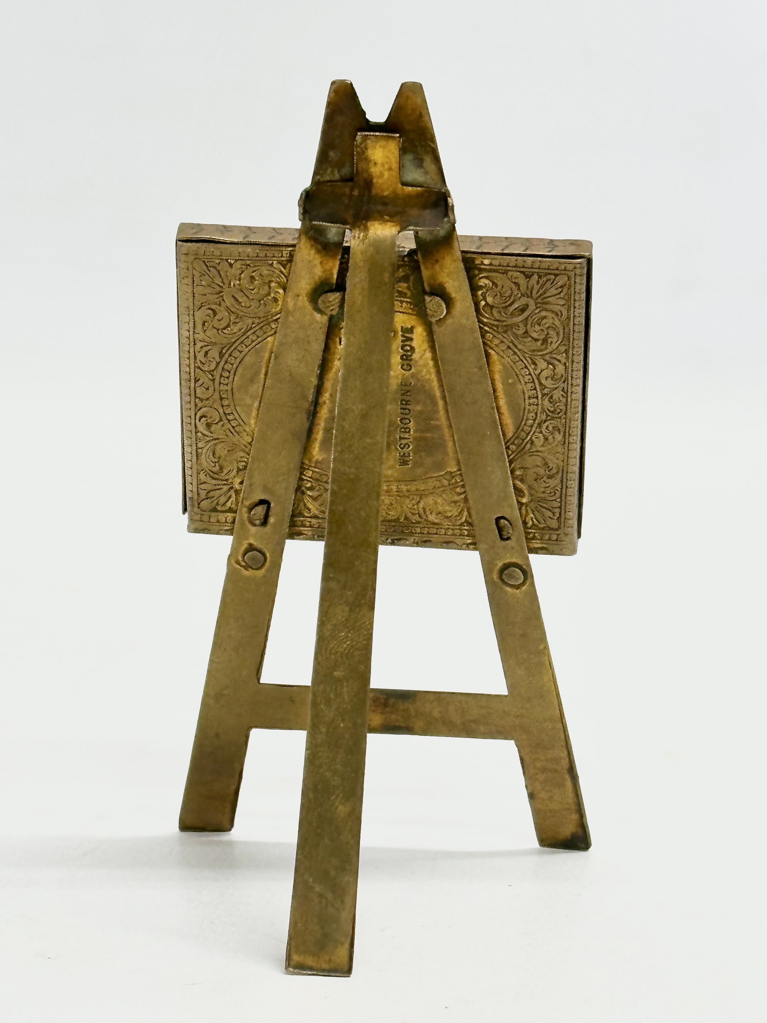 A Late 19th Century Victorian W. Whiteley brass easel needle case. 11cm - Image 3 of 4