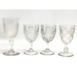 4 Late 19th and Early 20th Century cut and pressed drinking glasses. A large Victorian frosted cut