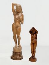 2 19th/Early 20th Century carved figurines of nude ladies. 33cm. 20cm