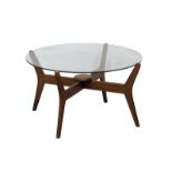 A Mid Century teak glass top coffee table. 75x41cm