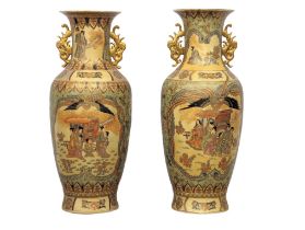 A pair of large Chinese pottery decorative vases. 82cm