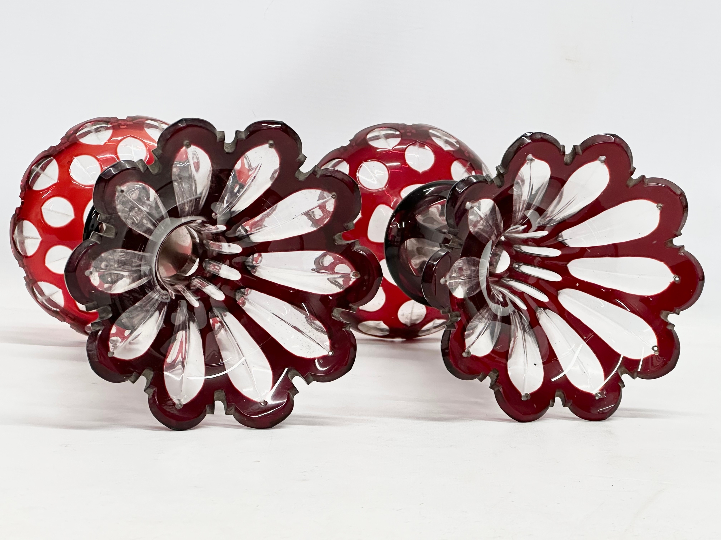 A pair of Late 19th Century Bohemian Ruby glass vases/lustres. 16x28cm - Image 5 of 7