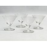 A set of 4 Edwardian low stem etched liquor glasses. 7x6.5cm