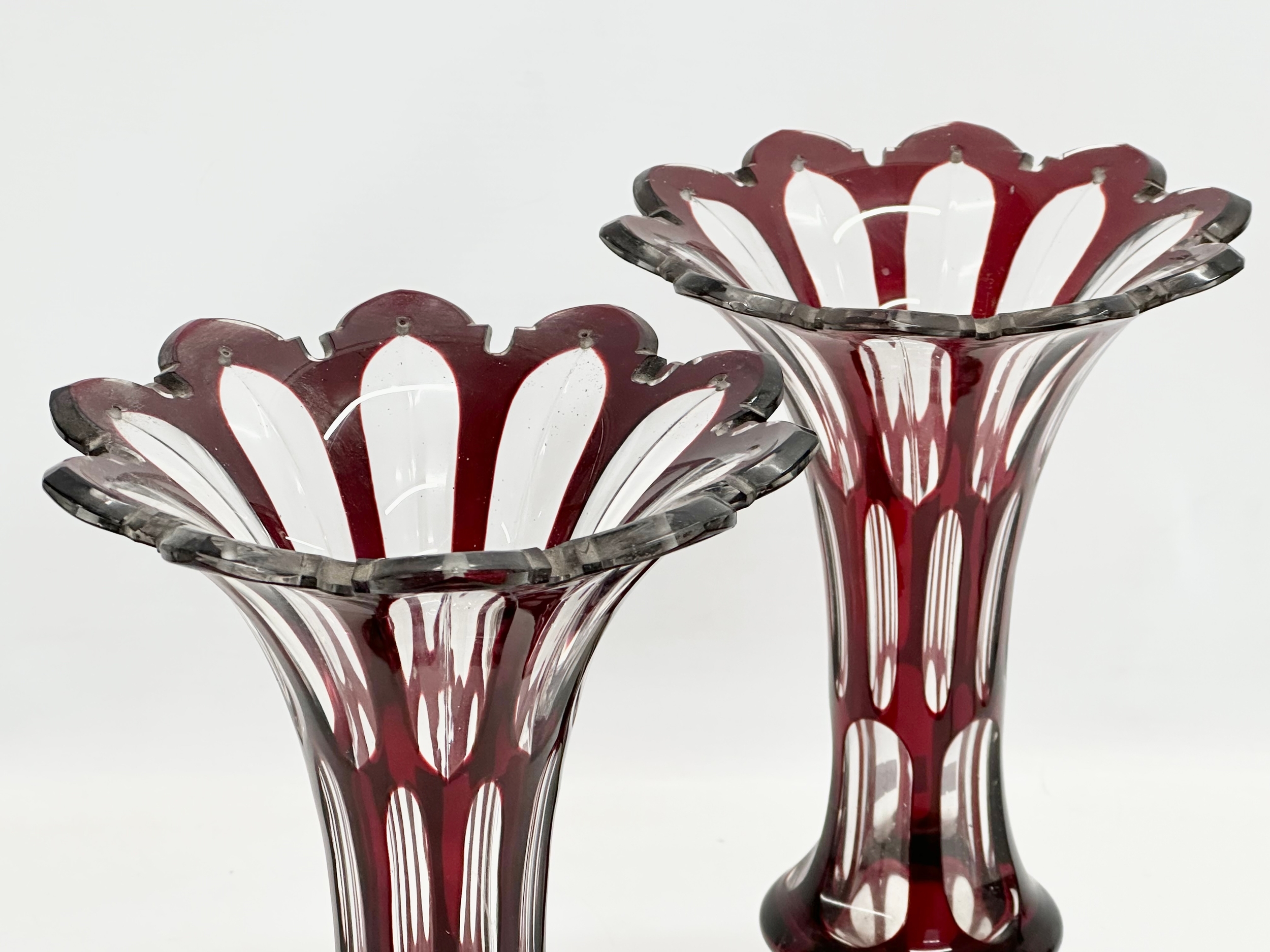 A pair of Late 19th Century Bohemian Ruby glass vases/lustres. 16x28cm - Image 3 of 7