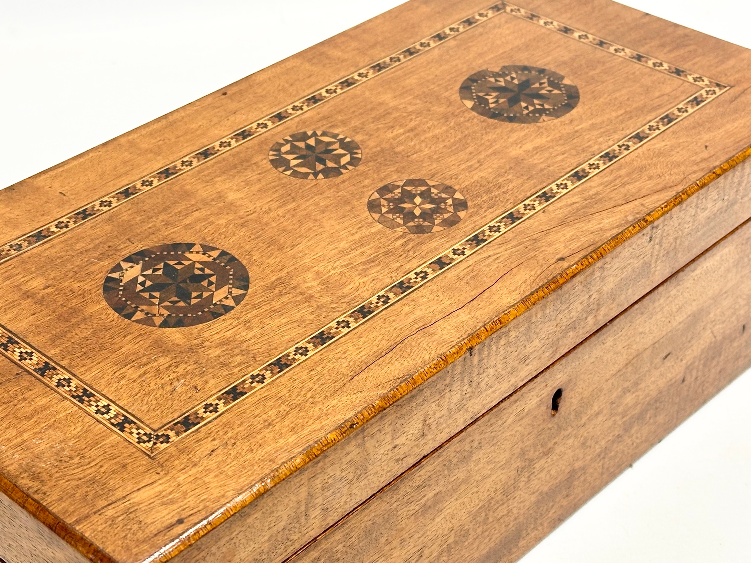 A large Victorian inlaid mahogany jewellery box. 40x19.5x13cm - Image 11 of 11