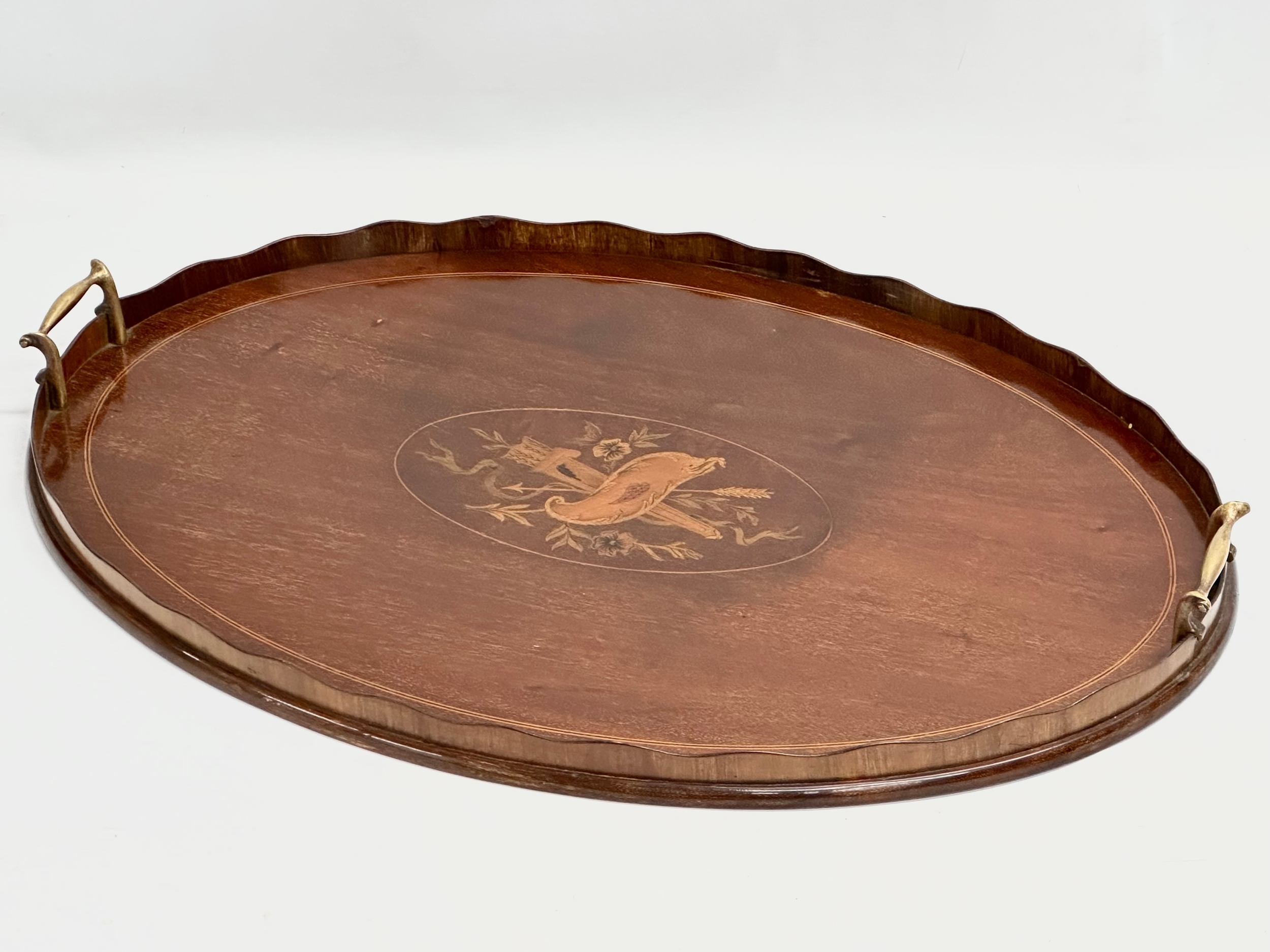 A Sheraton Revival inlaid mahogany serving tray. Late 19th/Early 20th Century. Circa 1890-1910.