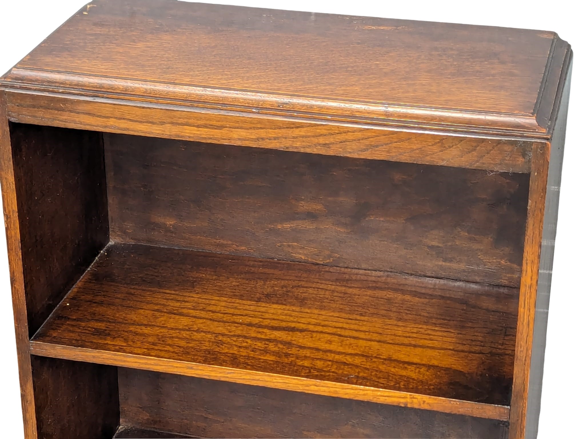 A vintage oak open bookcase with drop down paper rack. 48.5x22.5x105cm - Image 4 of 7