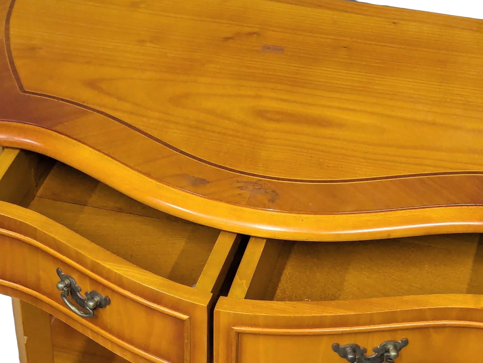 A yew wood Serpentine front hall table with 2 drawers. 72x35x75xm - Image 3 of 4