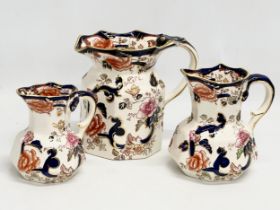 3 Mason’s ‘Mandalay’ jugs. 17x12x15cm