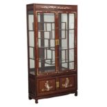 A large Chinese Mother of Pearl inlaid mirror back display cabinet. 102x35.5x197cm