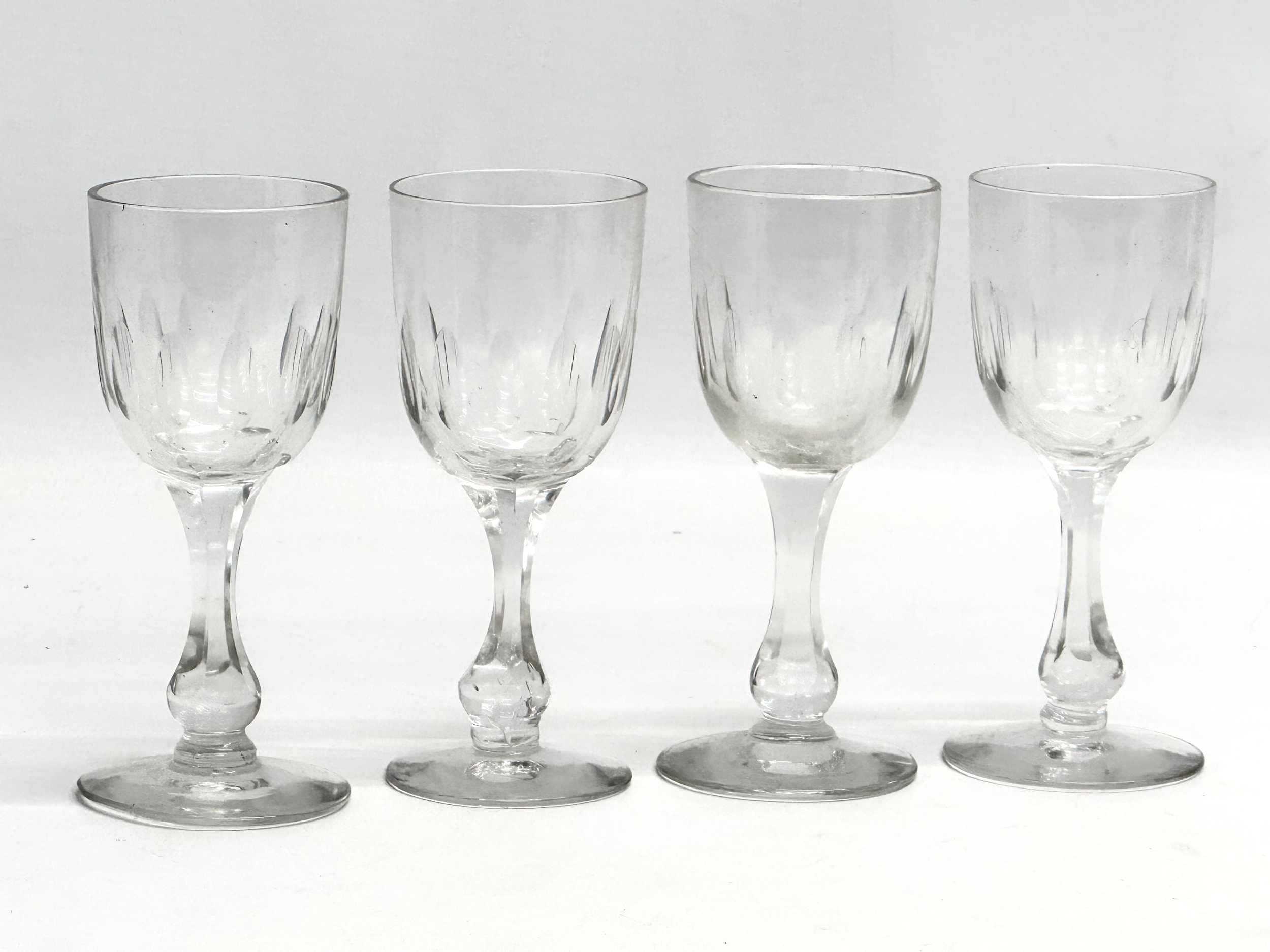 A set of 4 Victorian slice cut port glasses. Circa 1850-1870. 12cm