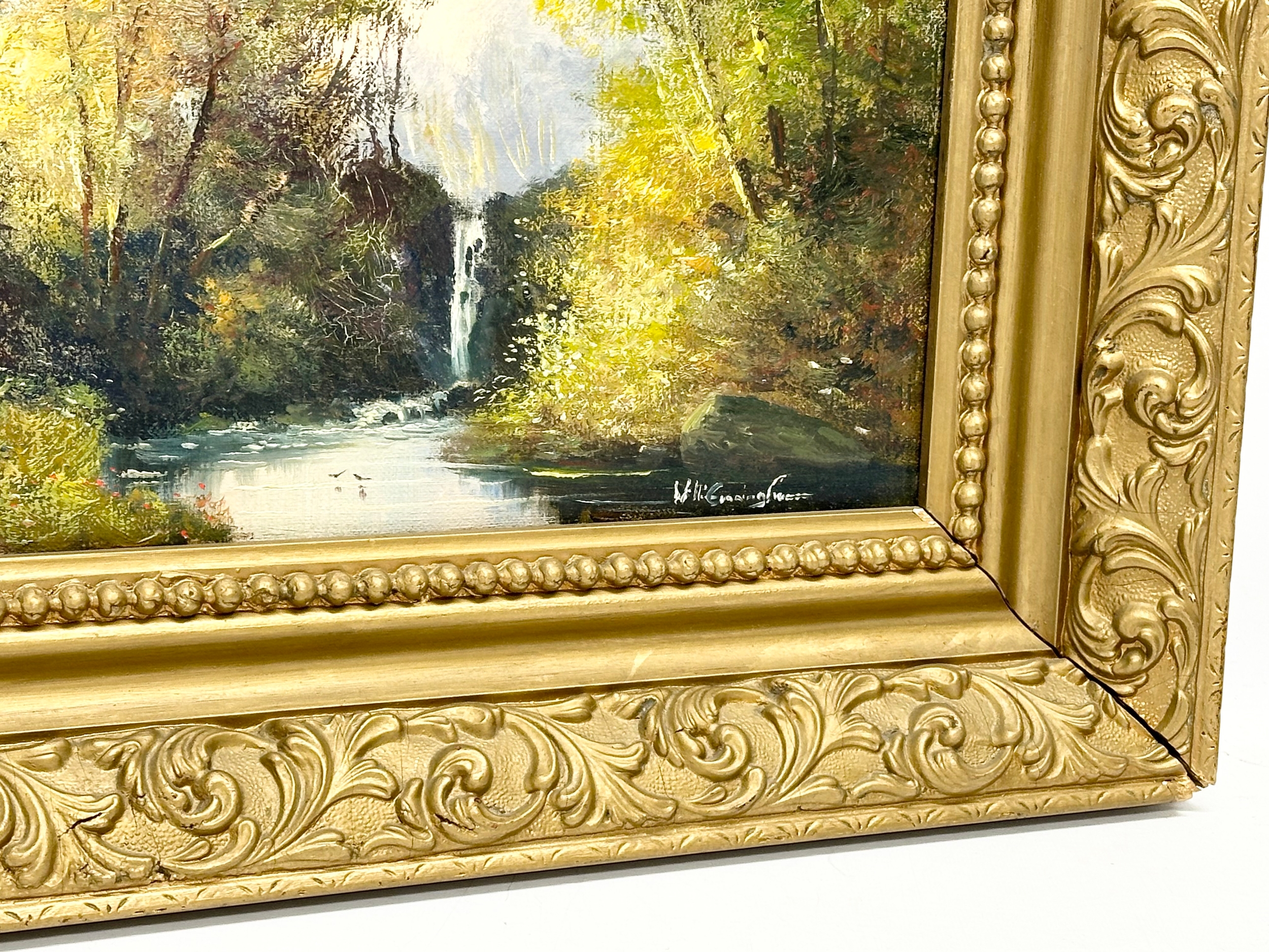 An oil painting on canvas by Will Cunningham. River Glenariff. In a late Victorian gilt frame. - Image 5 of 8
