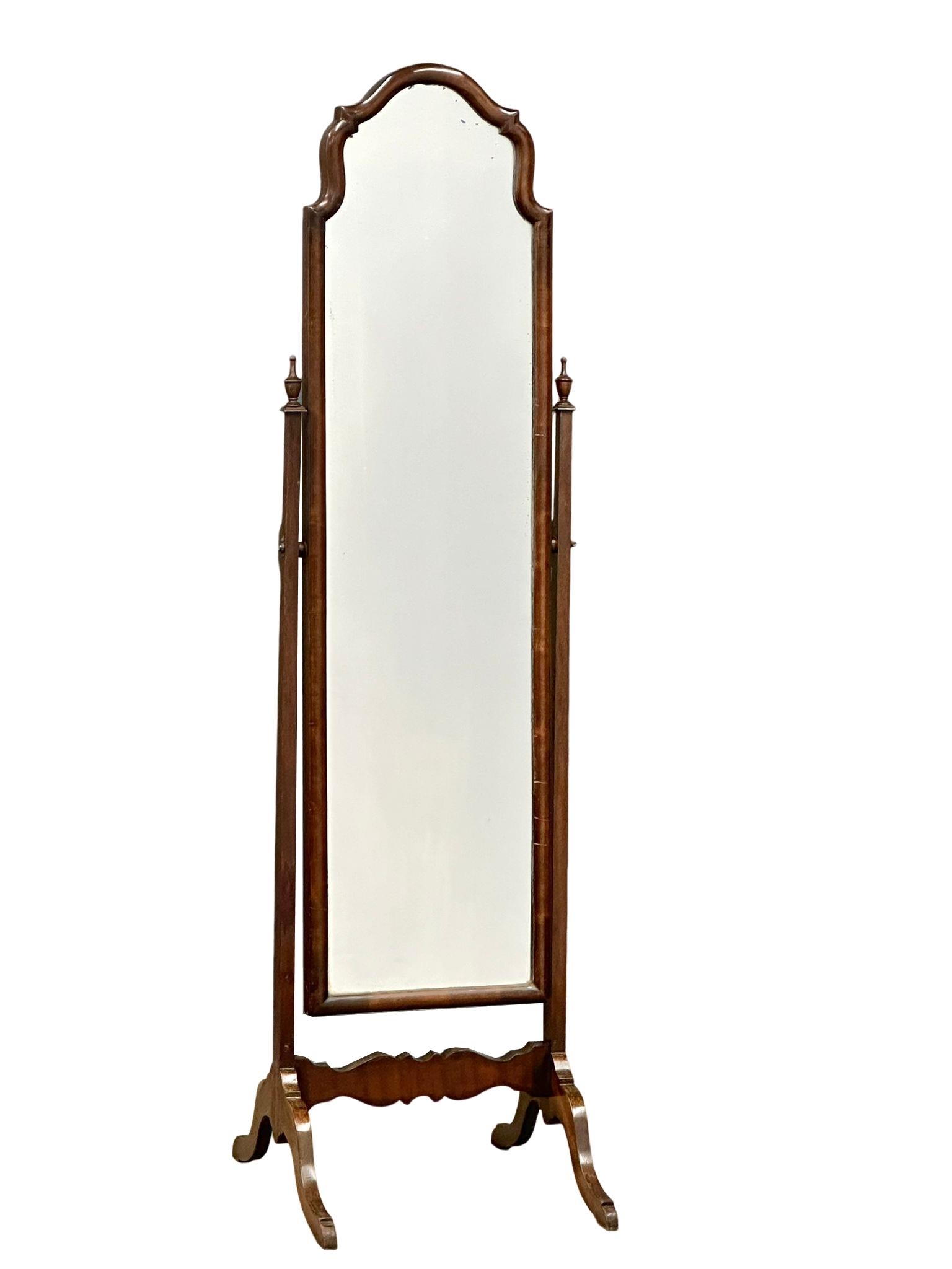 Early/ Mid 20th Century mahogany framed cheval mirror. 42x123cm