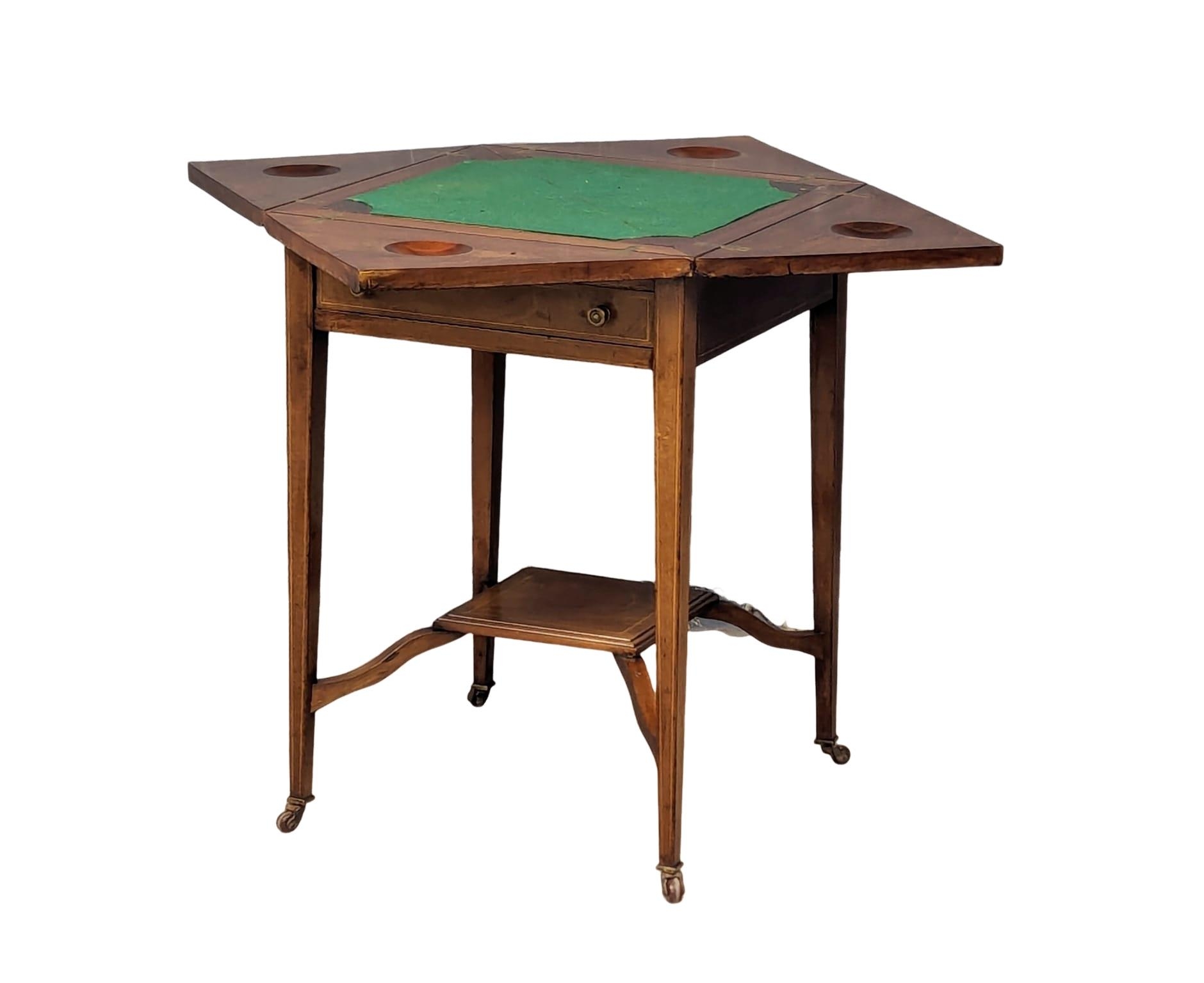 An Edwardian inlaid mahogany envelope turnover games table. 53.5x77.5cm - Image 8 of 8