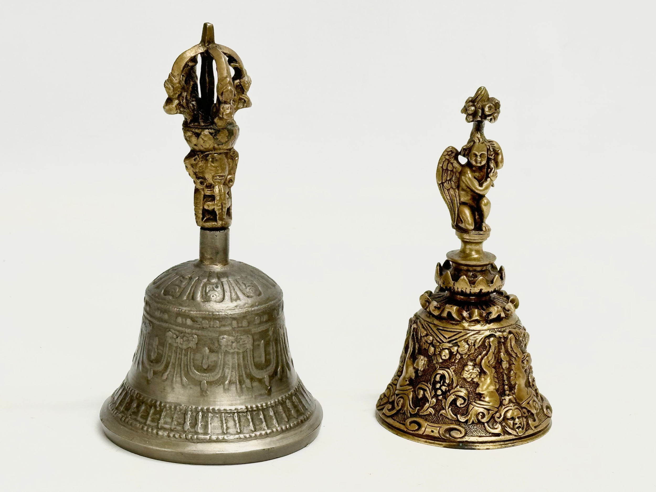 2 Late 19th Century brass and pewter bells. 16cm