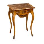 A good quality late 19th century French walnut work table/ side table with brass ormolu mounts.