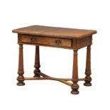 A Late 19th Century oak side table with drawer as copper Art Nouveau handles. 98x65x76cm