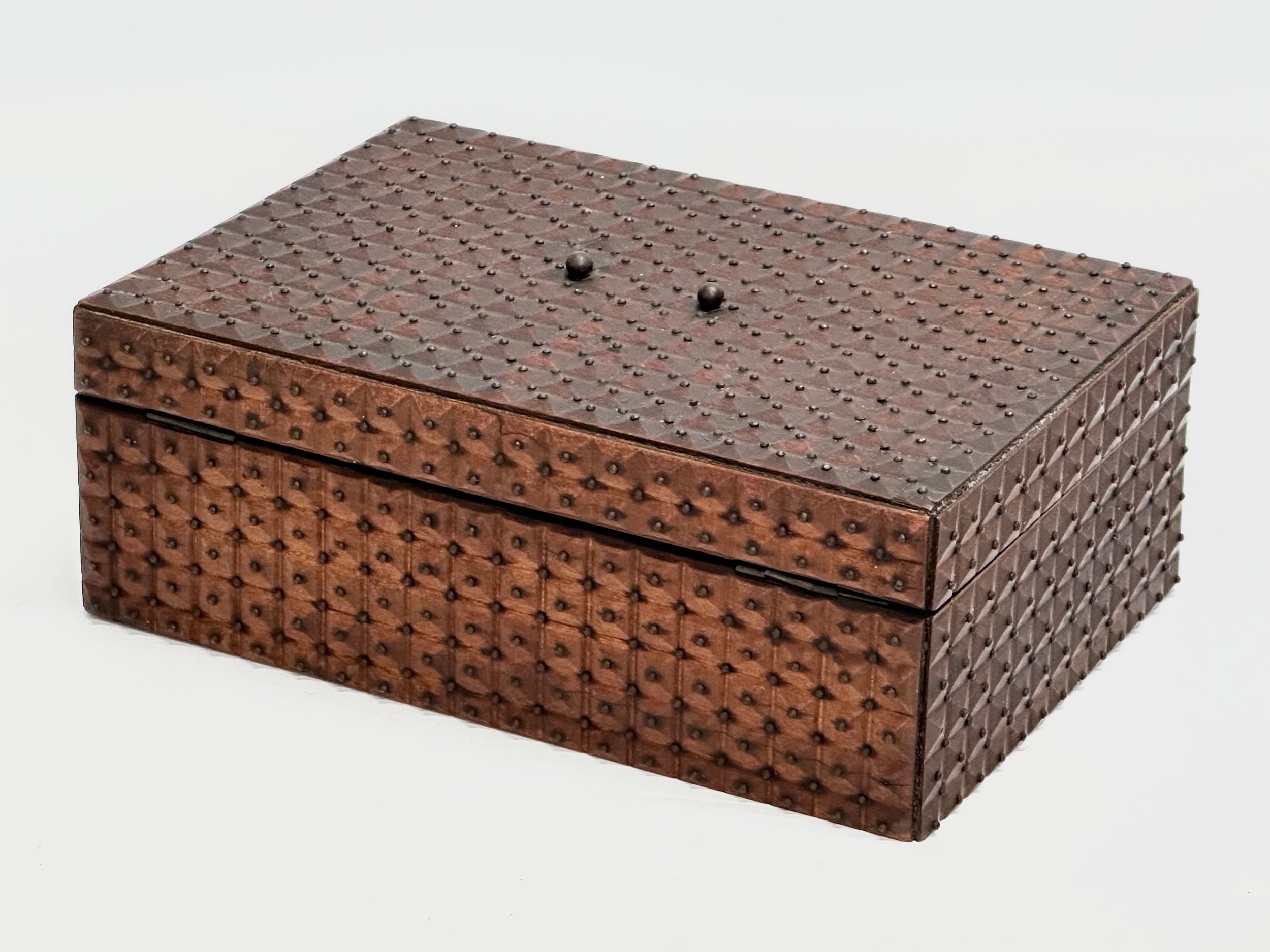 A Late 19th Century Victorian jewellery box with metal studs. 24.5x16.5x9cm - Image 6 of 7