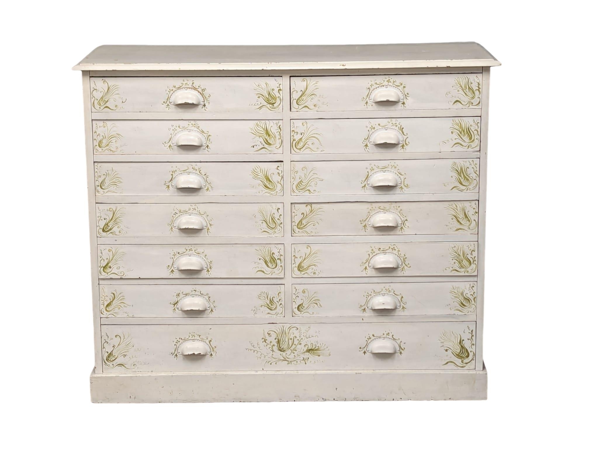 A large Late 19th Century painted pine multi drawer chest. Circa 1900. 122x50x102cm - Image 5 of 8