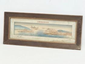 An Early 20th Century Chinese framed Triptych cork art. 70x29cm