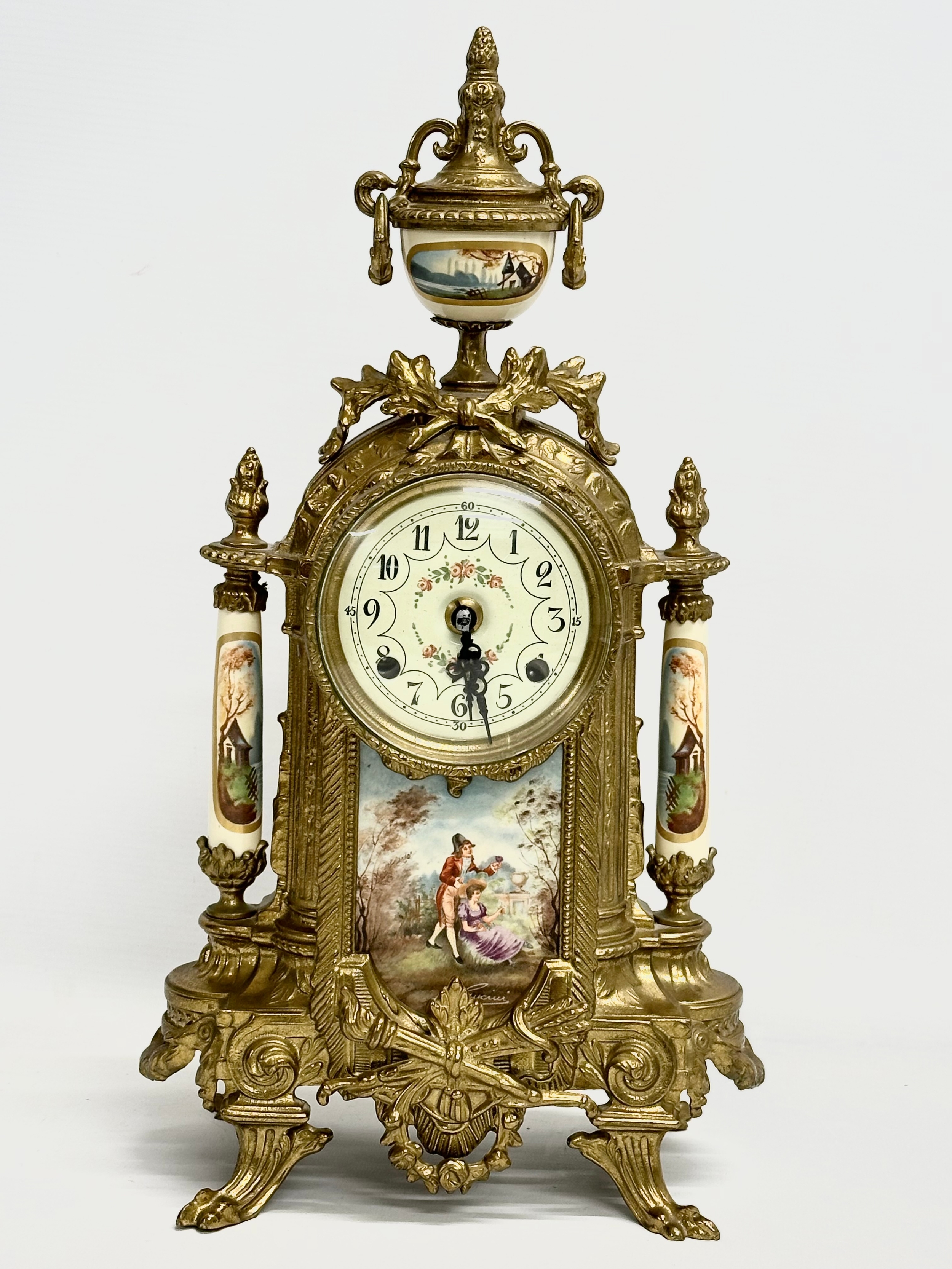 An 18th century style Franz Hermle brass clock set. Clock measures 22x41cm. - Image 3 of 6