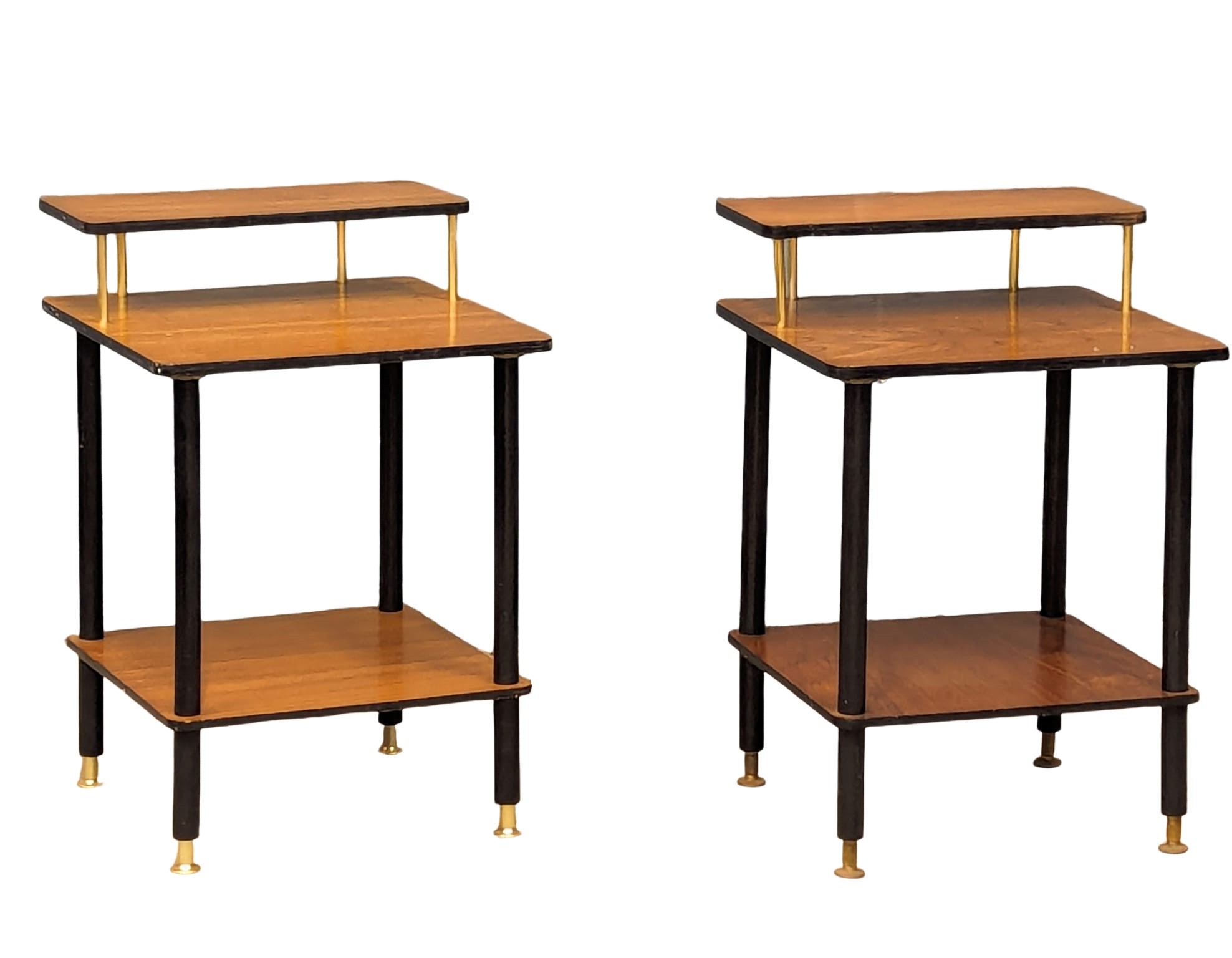 A pair of 1960s Mid Century teak 3 tiered side tables. 37.5x37x57cm