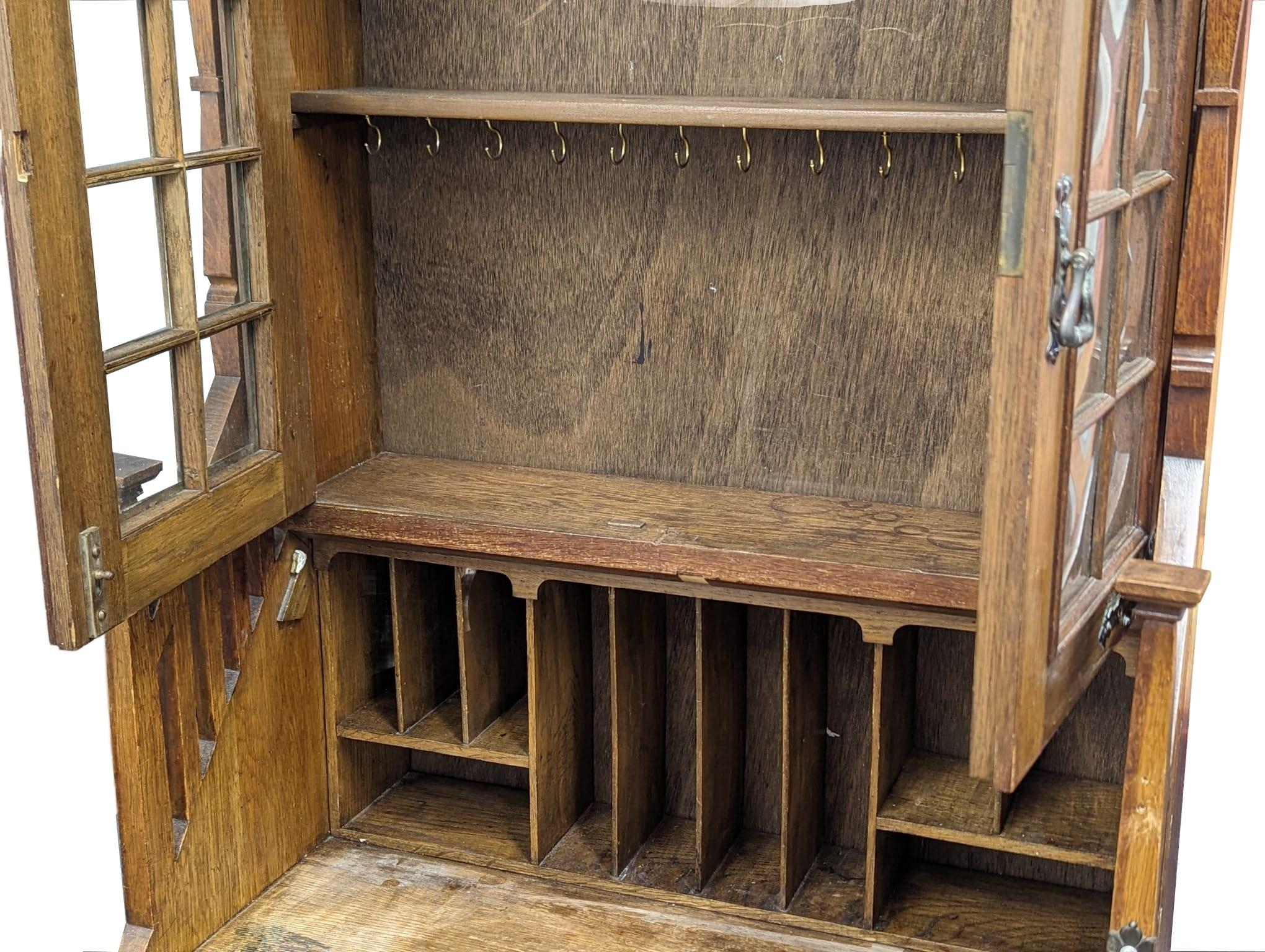 A late 19th Century oak Arts & Crafts bureau bookcase, in the manner of Liberty. Circa 1880-1890s. - Image 9 of 10