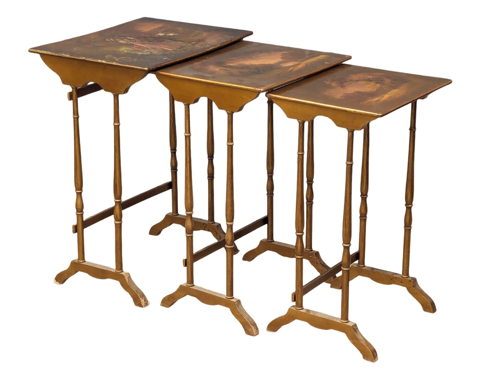 A 19th Century nest of tables with painted decoration in the French style. 56x41x71cm - Image 3 of 5