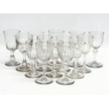 14 Mid 19th Century Victorian glass slice cut port glasses/rummers. 11.5cm. 12cm.