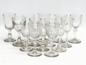 14 Mid 19th Century Victorian glass slice cut port glasses/rummers. 11.5cm. 12cm.