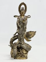 A large Late 19th Century Chinese bronze Kwan Yin God of Mercy figurine. 20x39cm