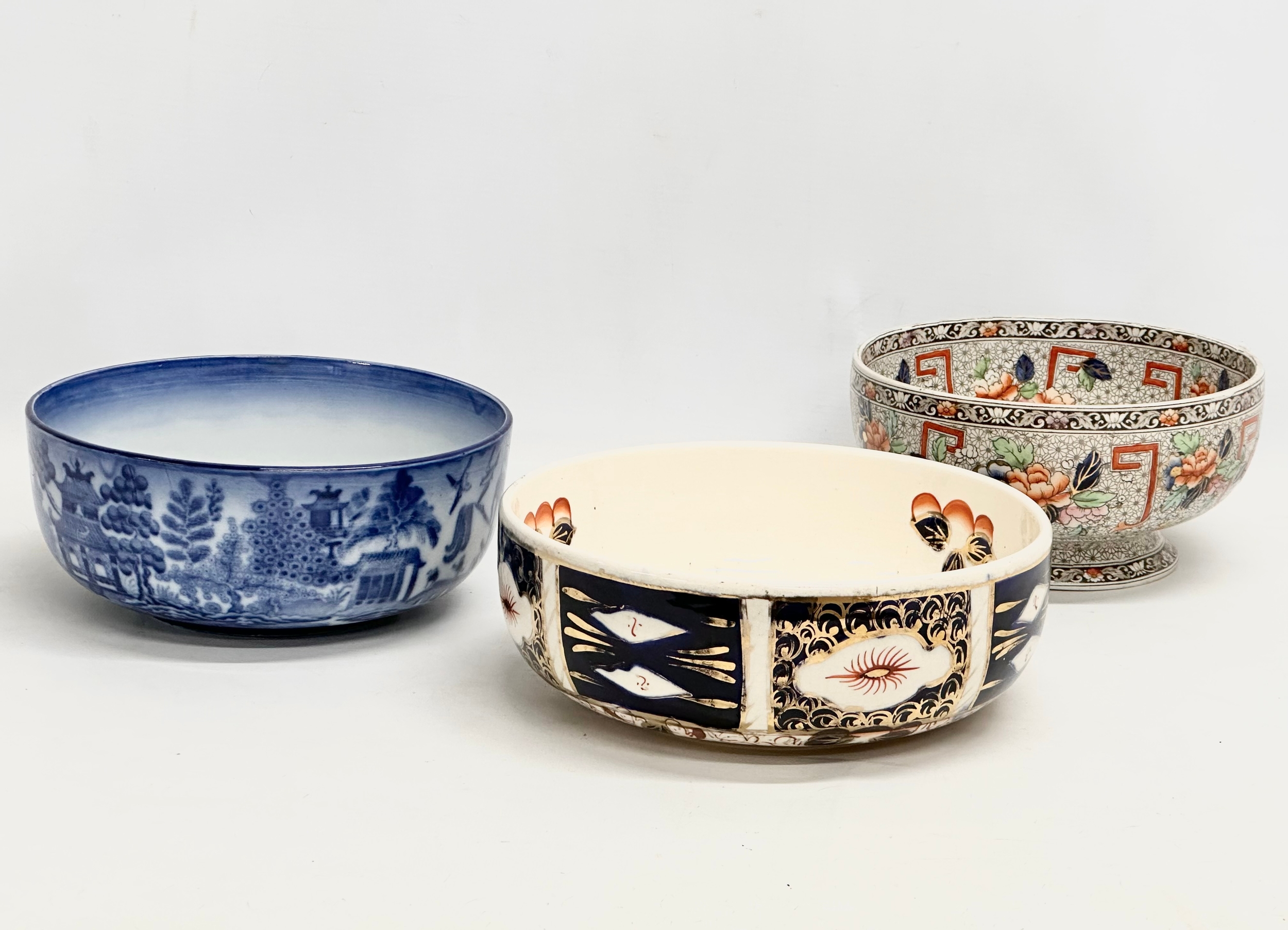 3 Late 19th/Early 20th Century pottery bowls. Minton, Corona Ware and other. 23x9cm