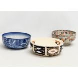 3 Late 19th/Early 20th Century pottery bowls. Minton, Corona Ware and other. 23x9cm