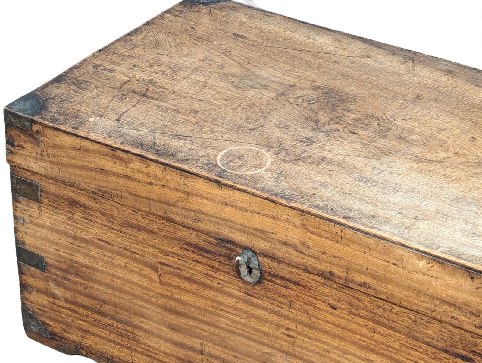 A Mid 19th Century campaign Camphor wood brass bound trunk. 78x47x38cm - Image 4 of 7