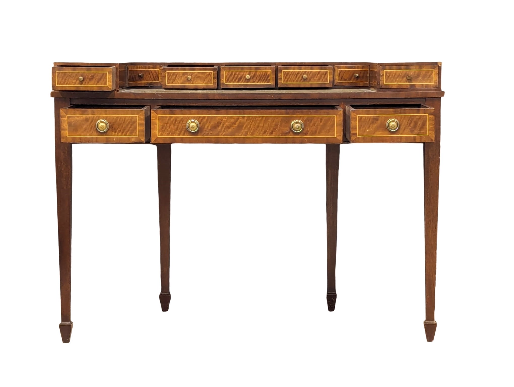 A Carlton House style inlaid mahogany writing desk with leather top in the manner of Sheraton - Image 7 of 9