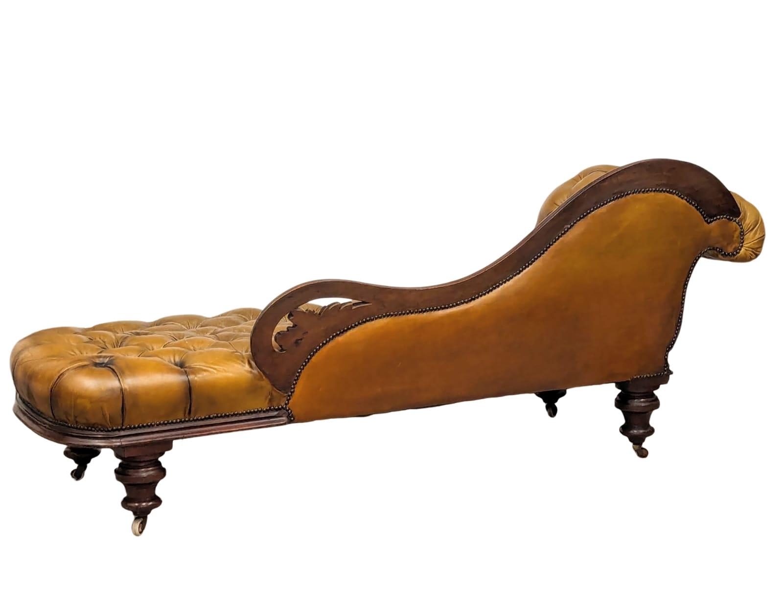 A good quality Early Victorian mahogany framed deep button leather chaise lounge. 204cm - Image 7 of 7