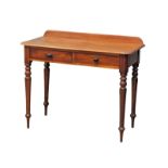 A Victorian mahogany gallery back hall table with 2 drawers and turned tapering legs. Circa 1870.