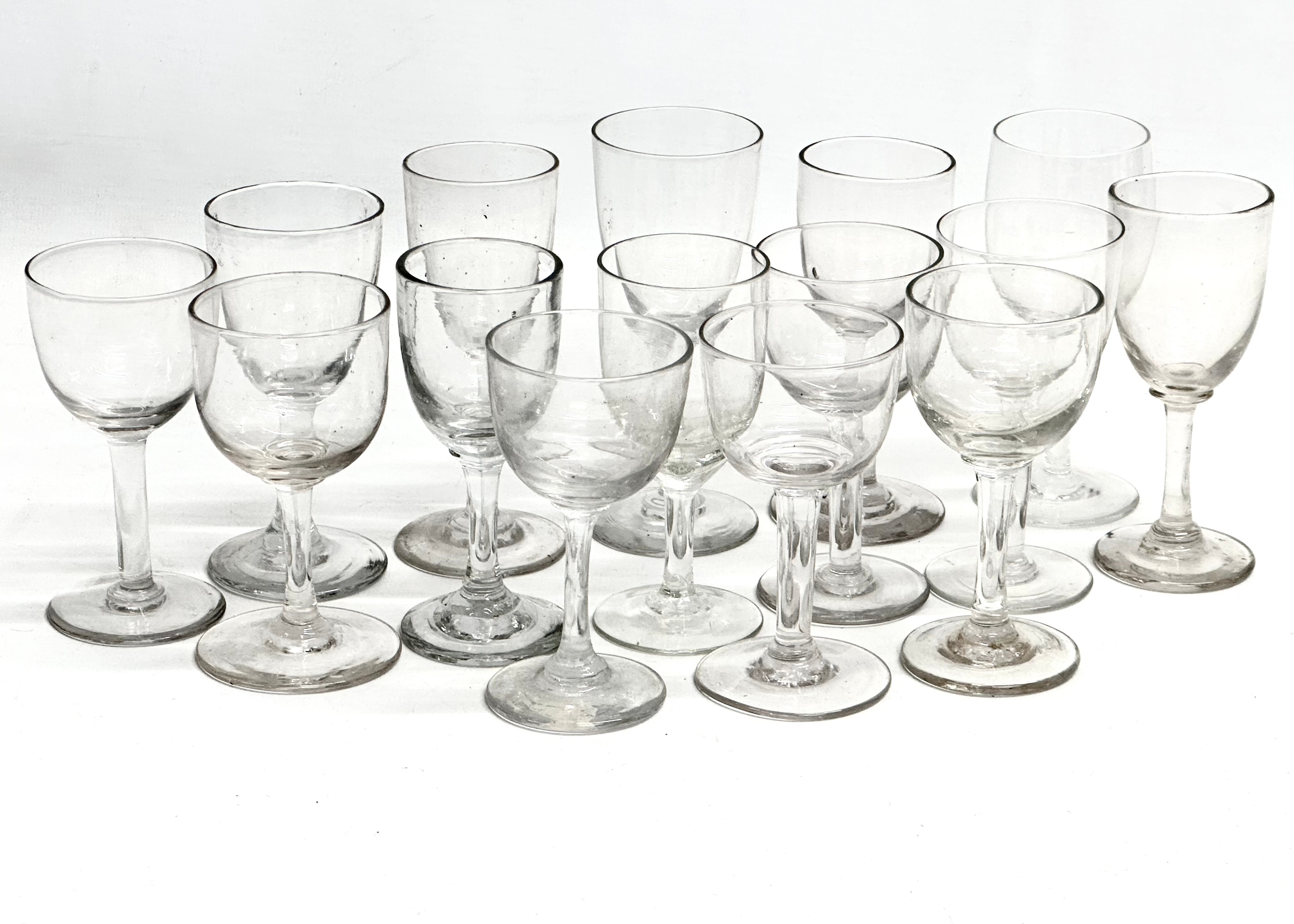 15 Mid 19th Century Victorian sherry glasses. 12cm. 11cm. 10cm.